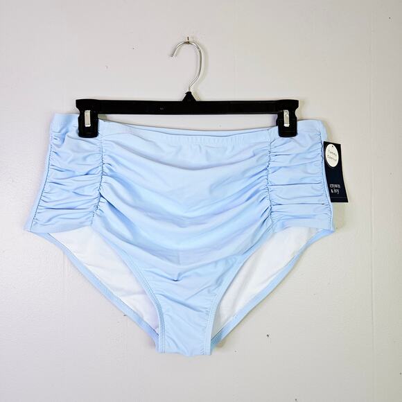 New Crown & Ivy Plus Size 1X Tummy Control Shirred High Waisted Bikini Bottoms - Picture 4 of 15